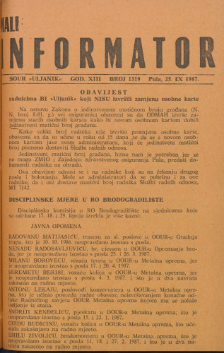 Mali informator, 1987/1319