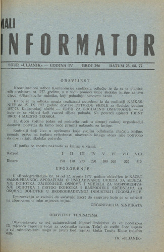 Mali informator, 1977/296