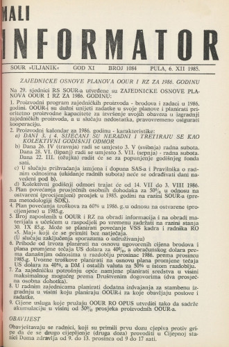 Mali informator, 1985/1084