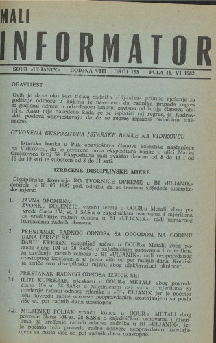 Mali informator, 1982/733