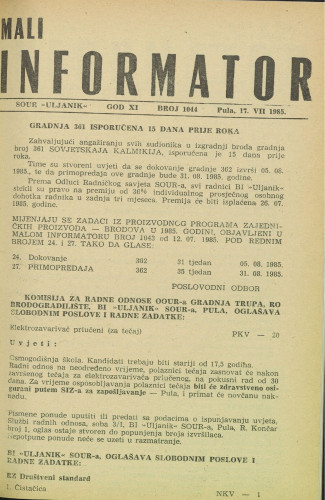 Mali informator, 1985/1044