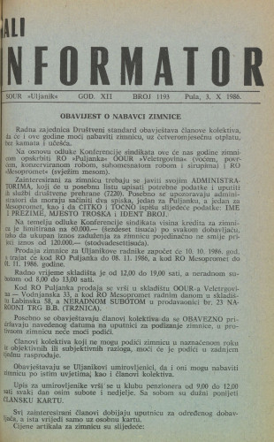 Mali informator, 1986/1193