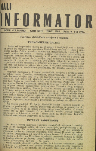 Mali informator, 1987/1305