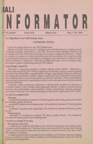 Mali informator, 1991/1723