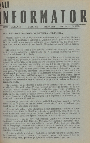 Mali informator, 1986/1151